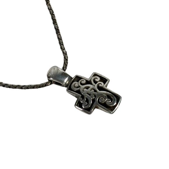 Brighton Cross Swarovski Crystals Pendant Necklace Reversible Scrollwork Design - Picture 8 of 13